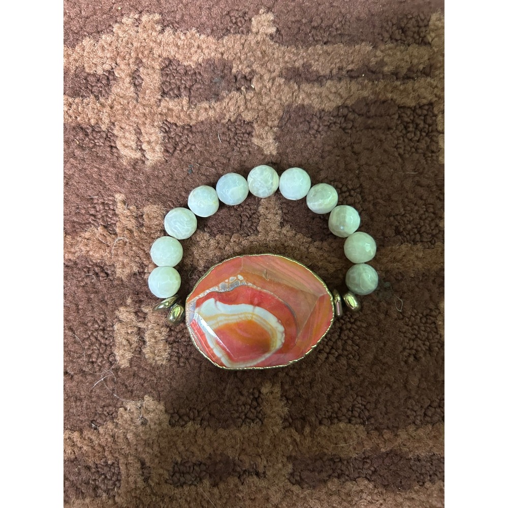 Red Agate Stone Bracelet White‎ Beads Statement Jewelry For Women